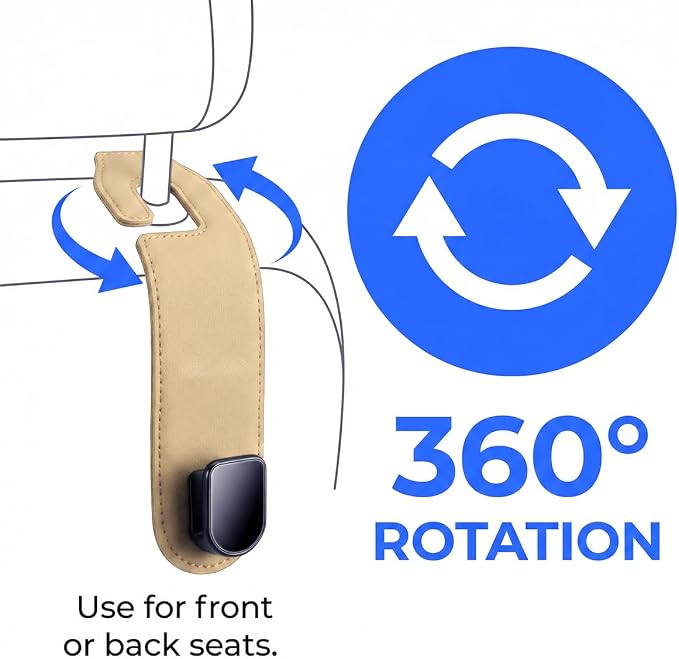 Car Seat Headrest Hook, 2PCS Vehicle Seat Back Hangers Organizer for Handbag Purse Coat, Automotive Interior Headrest Storage Hooks, Universal for SUV Automobile Truck (Beige) - Image 6