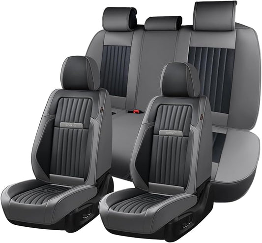 Coverado Car Seat Covers Full Set, Seat Covers for Cars, Car Seat Cover, Car Seat Protector, Leather Car Seat Cushion, Waterproof Car Seat Covers Front Seats and Back Fit for Most Cars(Gray&Black) by COVERADOAUTO