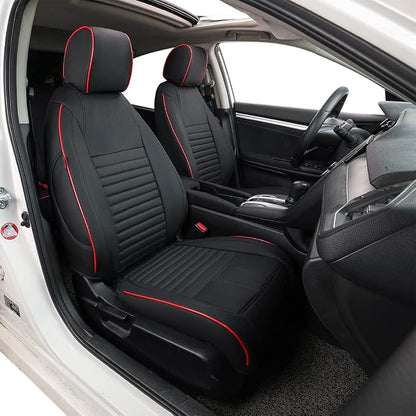 EKR Civic Seat Covers Custom Fit for Honda Civic (Sedan) Sport 2022-2024 & LX 2025-2026 (Rear Backrest One Piece W/NO Armrest),Waterproof Car Seat Cover Full Set,Faux Leather (Black with Red Trim) by EKR