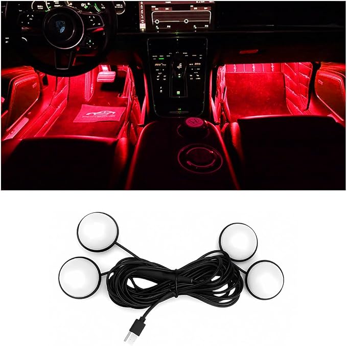 BESULEN Car Interior LED Lights, Neon Light Kit with USB Port, Red | 4 in 1 Car Ambient Neon Light Kit with USB Port, Interior LED Atmosphere Lights, Decoration for Car Home Garden Party by BESULEN