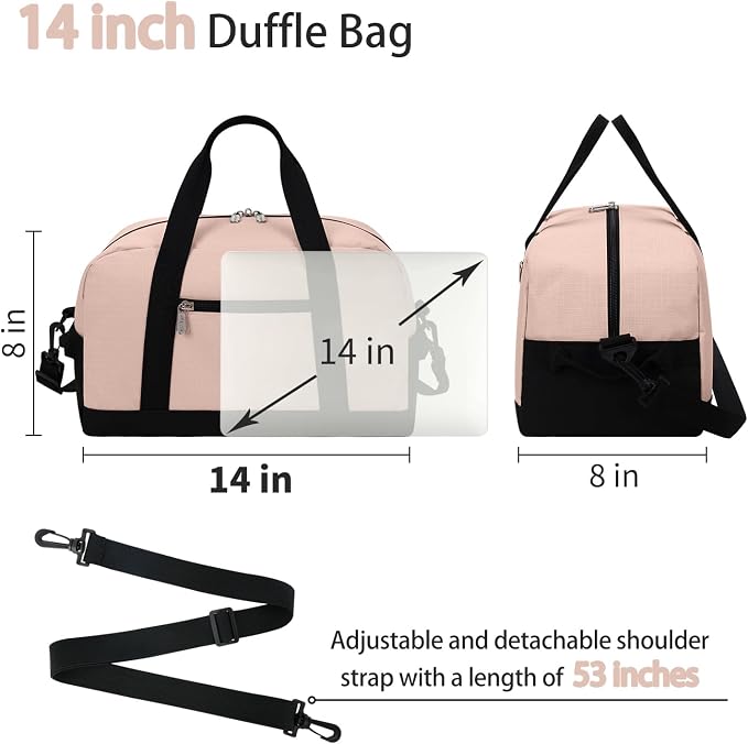 Apenze Small Gym Bag 14 inch lightweight Carry On Mini Duffel Bag for Travel Sport - Pink - Image 6