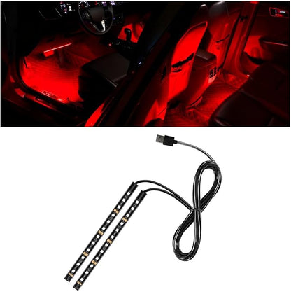 Car LED Strip Light, 12V 24 LED Vehicle Under Dash Neon Ambient Night Decor Lamp with USB Port, Automotive Interior Lighting Accessories, Universal for SUV Truck Sedan (Red) by Ywdiml