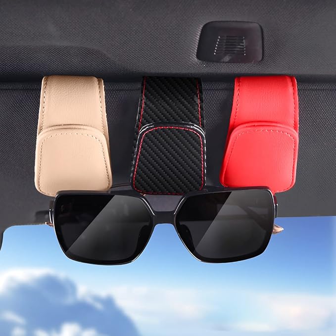 AICEL Sunglasses Holders for Car Sun Visor, Leather Magnetic Clip, Coffee | Leather Eyeglasses Hanger Mounter, Magnetic Glasses Holder and Ticket Card Clip, Car Accessories, Universal Fit - Image 6