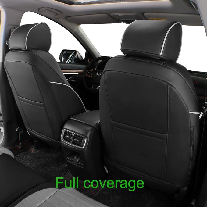 EKR Car Seat Covers for Honda CRV 2012-2014 (NO LX) Leatherette Full Set | Custom Fit for Honda CRV 2012 2013 2014 (Not for LX) Factory-Style Interior Upgrade,Faux Leather(Black/Gray) - Image 3