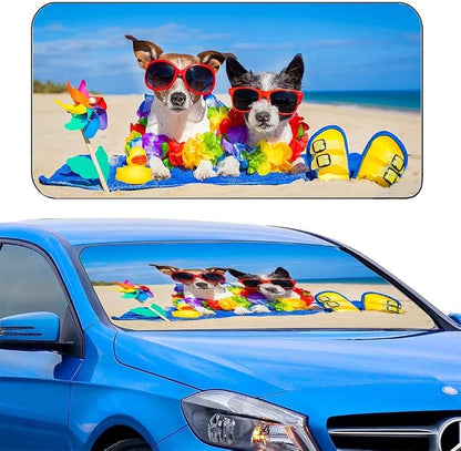 Car Windshield Sunshade, KANCOKIT Cartoon Pattern Auto Sun Shade Foldable for Front Window Sun Visor Protector UV Ray Reflector Keep Vehicle Cool Protect Kids Baby & Pets (59" x 33.5") (Flowers) by Provideserviceforyorcar