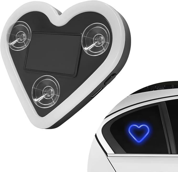 Sun Walker Heart-Shaped Car LED Ambient Light, Solar-Powered Love Heart Lamp Vehicle C-Pillar Atmosphere Light, Vibration-Sensing Triangle Window Lights Car Interior Decoration (Blue) by Unknown