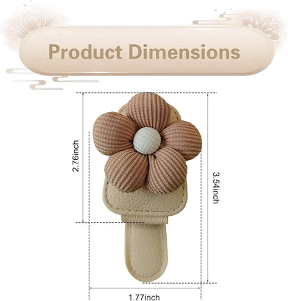Sunglasses Holders for Car Sun Visor, Cute Visor Sunglasses Holder Clip with 3D Fabric Daisy, Creative Leather Glasses Holder and Ticket Card Clip, Universal for Most Cars (Brown) - Image 2