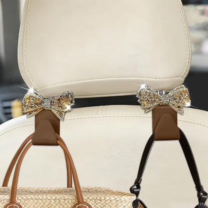 Zpana 4PCS Car Headrest Hook Rhinestone Bow Bag Hanger Gold | PVC construction, rhinestone bow design, compact rear seat storage, fits most cars, SUVs, and trucks, automotive accessories - Image 6