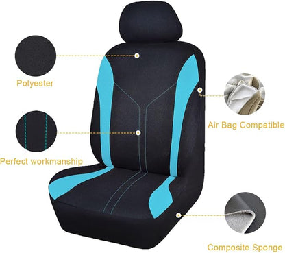 Flying Banner Car Seat Covers Front Seats and Rear Bench Mesh Fabric Rear Bench Split Polyester Cover Easy Installation SUV CAR Woman Lady Femal (Full Set, Black Mint Blue)… - Image 2