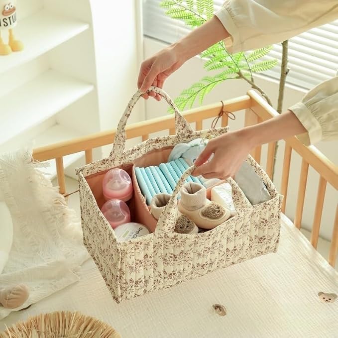 Diaper Caddy Organizer,Cute Floral Nursery Storage Basket,Soft Portable Changing Table Car Caddy Organizer Gift (Floral B) - Image 2
