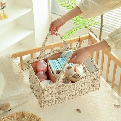 Diaper Caddy Organizer,Cute Floral Nursery Storage Basket,Soft Portable Changing Table Car Caddy Organizer Gift (Floral B) - Image 2