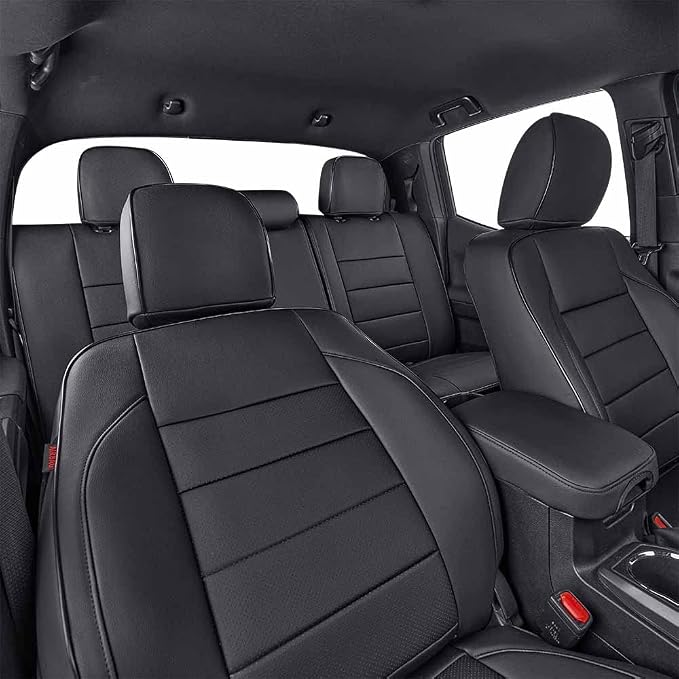 EKR Custom Fit Tacoma Front Car Seat Covers for Toyota Tacoma 2016 2017 2018 2019 2020 2021 2022 2023 Double Cab/Access Cab - Front Row Only,Faux Leather(Black) - Image 5