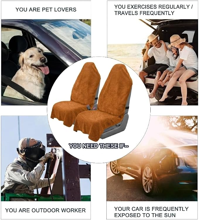 Car Seat Towel Cover, Universal Front Seat Protector for Cars, SUVs and Trucks, Sweat Towel Car Seat Cover for Gym, Yoga, Swimming, Pets and Family Travel, Golden Sunset, 2 Pack - Image 6