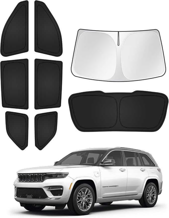Canvcle Windshield Sun Shade for 2022-2025 2026 Jeep Grand Cherokee Accessories Sunshade Side Rear Window Shade Cover Sun Visor Shield Privacy Protection Keep Vehicle Cool Black 8PCS by Canvcle