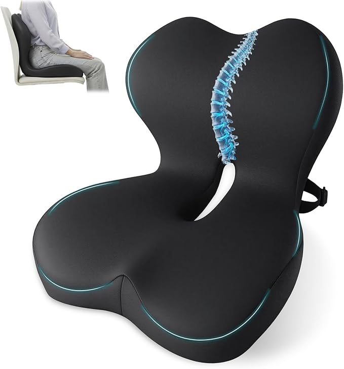 Memory Foam Seat Cushion,Office Chair Cushion with Lumbar Support for Back Pressure Relief, Car Seat Cushion with Adjustable Strap,Sciatica Pad Cushions for Car,Truck, Desk,Gaming Chair by XZdream