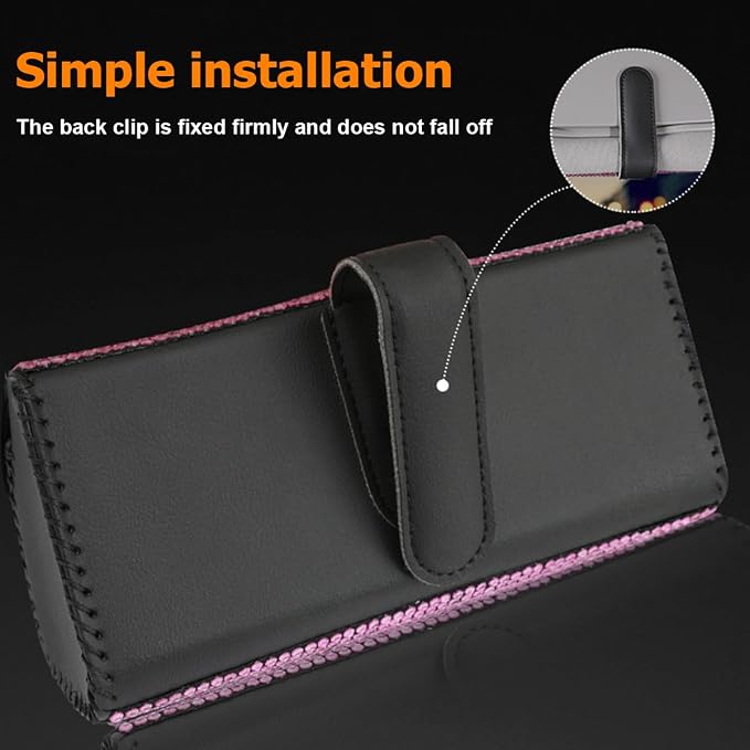 Osilly Bling Car Sunglass Holder for Sun Visor, Sparkling Crystal Leather Automotive Eyeglasses Mount Clip Organizer with Hidden Magnetic Closure for Men Women, Universal for SUV Truck Van（Red） - Image 5