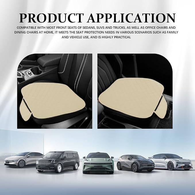Leather Front Car Seat Cover, Anti-Slip Car Seat Bottom Covers, Full Wrapped Bottom Seat Protectors with Storage Pocket, Universal Comfortable Seat Cushion Fit Vehicles SUVs Trucks (K2-Beige) - Image 7