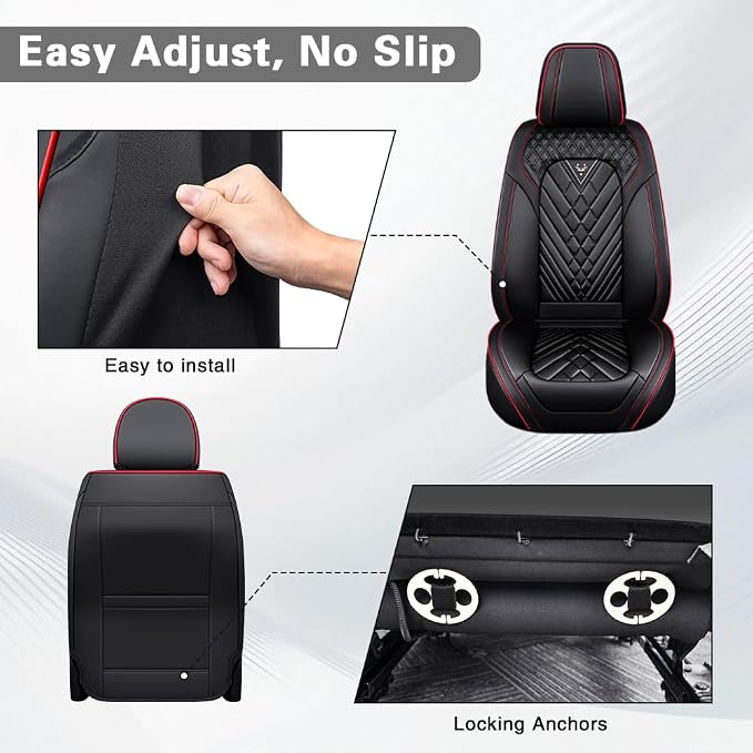 Fit for Toyota Sequoia Seat Covers 2001-2026, Nappa Leather, 360° Full Protection, Thick Padding & Memory Foam, Waterproof & Stain-Resistant Car Seat Cover (Front Set,Black&Red) - Image 7