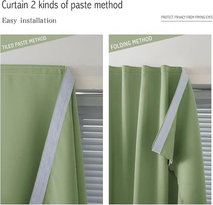 Magic Tape Blackout Curtains for Bedroom No Drillng Self Adhesive Curtains No Rod Small Window, 35" W X 59" L, Sage Green, 1 Panel - Image 6