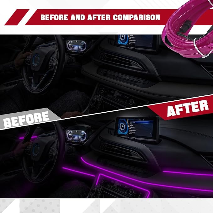 EL Wire Interior Car LED Strip Lights, 16.4FT RGB USB Neon Automotive Light Strip, Electroluminescent Vehicle Ambient Lighting Kit, Interior Decoration Car Accessories (Purple) - Image 3