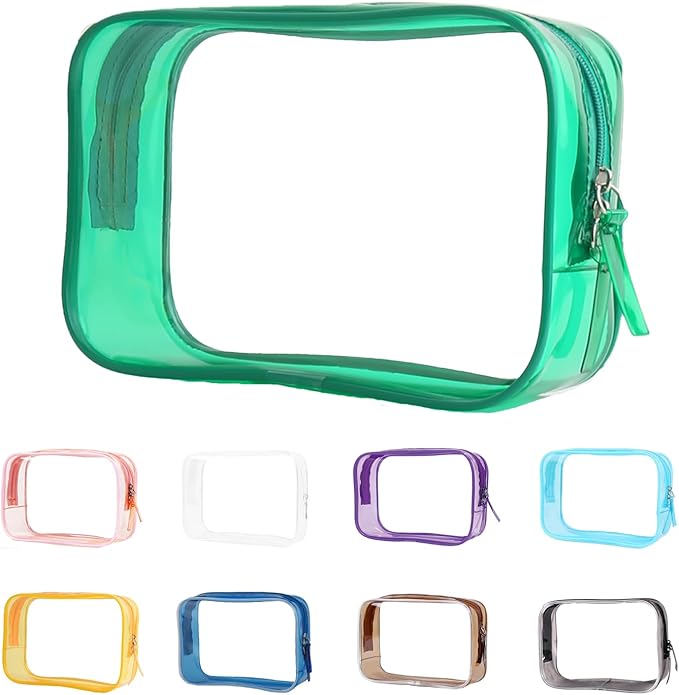 Buminee Clear Pouch Small, Clear Makeup Bag, 6.6"x2.3"x4.7" Size TSA Approved Toiletry Bag, Clear Travel Bags for Toiletries, Clear Cosmetic Bag for Women and Men Small-1 Pack Green by Buminee