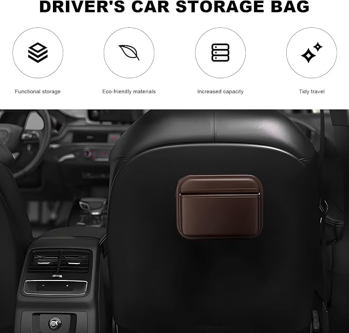 Car Seat Side Pocket Organizer, Mini Leather Auto Door Storage Bag Console Side Organizer, Multifunctional Seat Gap Pocket Storage Pouch for Phone Pen Key Sunglass (Coffee) - Image 3