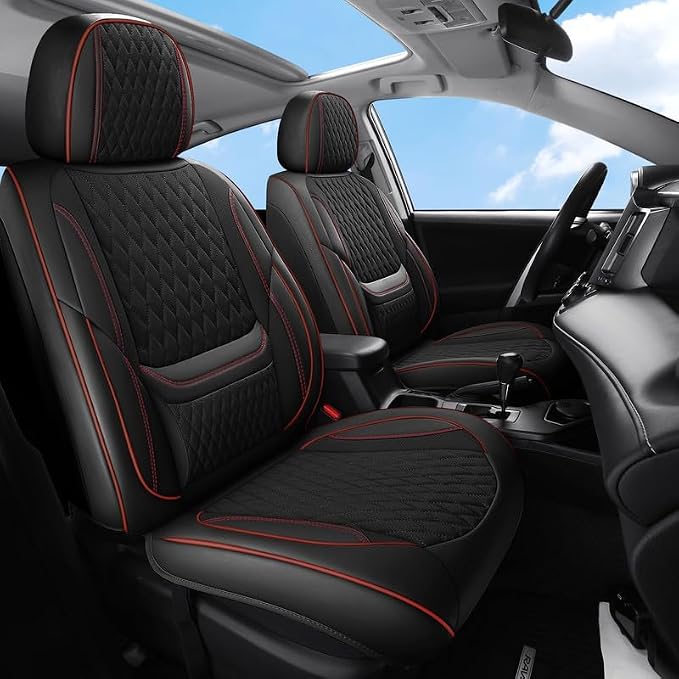 Front Seat Covers Custom Fit For Toyota Land Cruiser 2000-2026, Black&Red | Lumbar Support, Luxury Faux Leather, Breathable, Anti-Slip, Airbag Compatible, Waterproof, Car Seat Protectors, 1 Row 2 Seats by Unknown