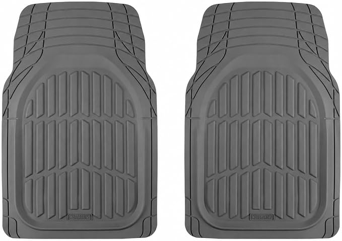 MotorTrend FlexTough Gray Car Floor Mats Rubber All Weather Automotive 2pc | Front Floor Mats for Cars - Waterproof Grey Car Mats Accessories Universal Fits Most Sedans, Compact SUV, Small Trucks by MotorTrend