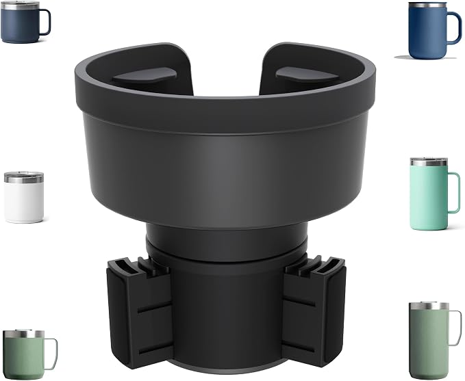 SEVEN SPARTA Car Cup Holder Expander for 10-24oz Travel Mugs & Coffee Cups | Low Profile Version for Yeti, Stanley & Hydro Flask Mugs 10-24oz, Adjustable Offset Base with Lock Ring, Fits 3.5"-4" Cups by SevenSparta