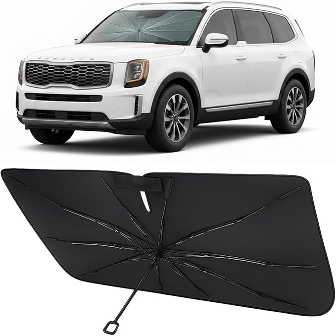 Proadsy Custom Fit 2020-2025 Kia Telluride Windshield Sun Shade Umbrella | Advanced Ice Crystal Material, -54°F Cooler, Zero-Gap Sunblock, Instant Setup & Foldable Design for Summer Parking, Daily Use by Proadsy