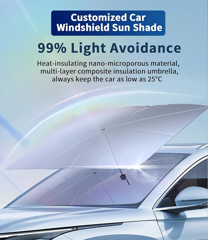 Custom-Fit for Kia Windshield Sun Shade Umbrella, 360°Rotation Bendable Car Umbrella Sunshade Cover UV Block Car Front Window (for Kia Spectra) - Image 2