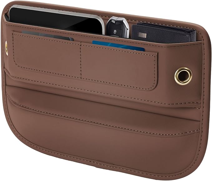 Universal Fit Premium Leather Car Seat Gap Filler Organizer, Center Console Organizer with Card Slots, Clever Gifts for Car SUV Truck Owners (Brown, 1 Pack) by Owntow