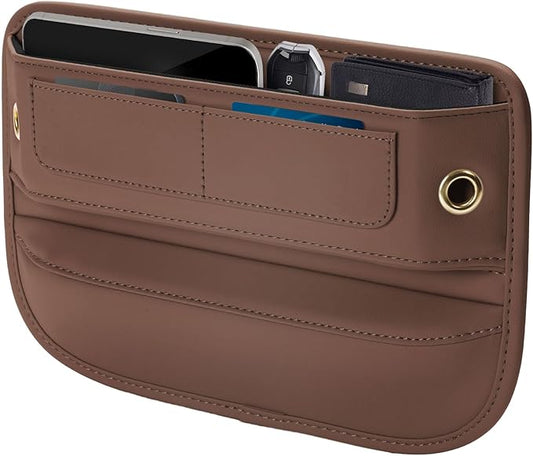 Universal Fit Premium Leather Car Seat Gap Filler Organizer, Center Console Organizer with Card Slots, Clever Gifts for Car SUV Truck Owners (Brown, 1 Pack) by Owntow
