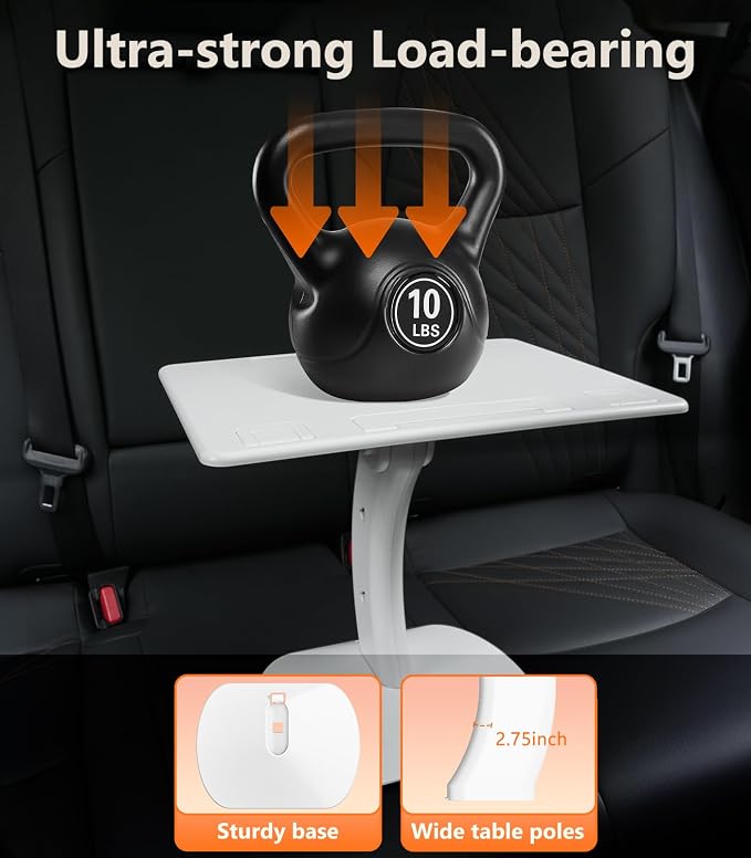 Car Seat Tray Table, Adjustable Travel Tray for Kids/Adults, Car Lap Desk for Laptop Computer Tablet Book, Front Passenger/Rear/Driver Seat Food Eating, Essentials Accessories for Long Trips - Image 6