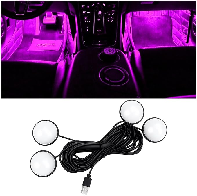 Car Interior LED Lights, 4 in 1 USB Port Automotive Ambient Neon Light Kit, Vehicle Center Console Dashboard Strip Lamps Decoration Accessories, Universal for SUV Truck Sedan (Pink) by Unknown