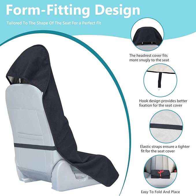 Car Seat Covers Universal Car Protective Front Seat Covers Washable Non-Slip Seat Protectors for Gym Workouts,Waterproof and Sweatproof Towel Seat Covers for Cars,Trucks, Jeeps (Black) - Image 6