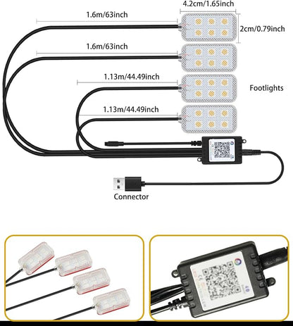 YONGMING Car LED Interior Lights, RGB USB Mood Lighting with Music Sync | APP-controlled RGB LED strip lights with music-activated modes for car footwell, console and interior ambient lighting. - Image 2