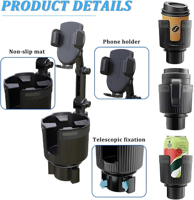 Car Cup Holder Phone Mount, 2 in 1 360° Rotation Long Arm Vehicle Cup Cell Phone Holder Expander with Adjustable Base, Automotive Drink Bottles Smartphones Stand, Universal Fit (Green) - Image 4
