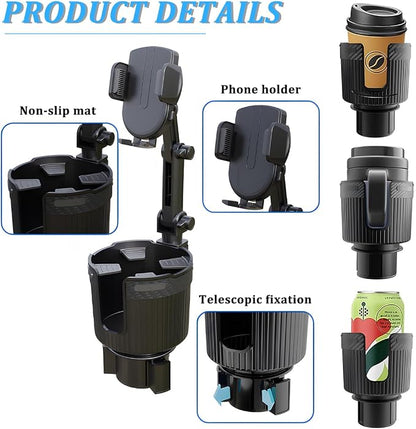 Car Cup Holder Phone Mount, 2 in 1 360° Rotation Long Arm Vehicle Cup Cell Phone Holder Expander with Adjustable Base, Automotive Drink Bottles Smartphones Stand, Universal Fit (Black) - Image 4