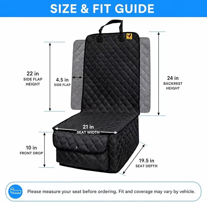 Bark Lover Deluxe Dog Seat Cover for Front Seat-More Durable Spill-Resistant Front Seat Protector, High Heat Resistant and Nonslip Front Seat Cover for Dogs Kids, Universal Size (Black, 2 Pack) - Image 6