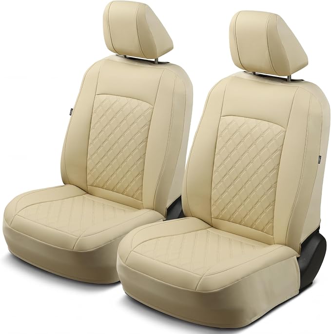 GIANT PANDA Front Truck Seat Covers for Dodge Ram 1500 2500 3500 2003-2026 Limited Laramie Big Horn Crew Cab& Quad Cab,Faux Leather,Solid Light Beige by GIANTPANDA