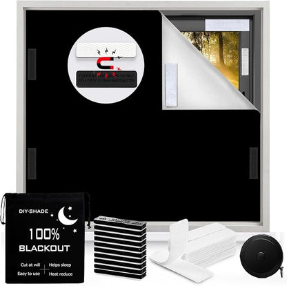 100% Blackout Blind Magnetic Window Cover,Cuttable Black Out Curtain 118x57 | No Drill,Portable Removable Window Shades,DIY Black Out Curtains For Bedroom,RV,Nursery,Media Room,Heat-Resistant Nano Tape by BirdNest