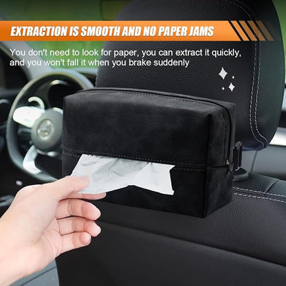 BDZMC Car Tissue Holder, Rectangular Tissues Box Cover, Back Seat Tissue Dispenser for Tissues, Car Napkin Holder with Elastic Band, Fits for Storage & Organizer (Black) - Image 5
