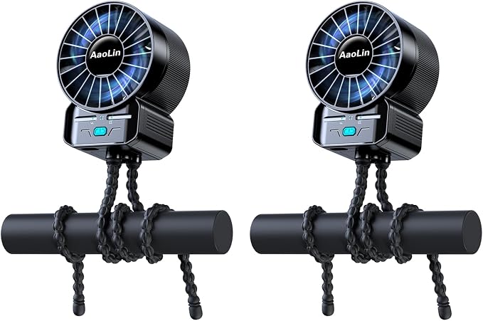 2 Pack Multifunctional Portable Stroller Fan 4 Speed 6600rpm High Speed Usb Rechargeable Personal Mini Handheld Fan Extended Tripod For Desktop Winding Kids Bed Treadmill Bike Golf Cart Outdoor Travel by AaoLin