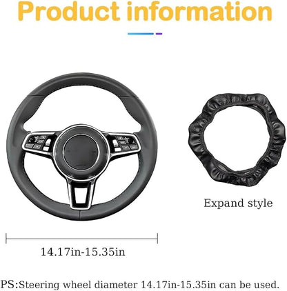 Osilly 15 Inch Carbon Fiber PU Leather Steering Wheel Cover, Black/White | full-wrap protective surface, flexible ringless design, hand-stretch setup, fits matching rim sizes, automotive accessories - Image 2