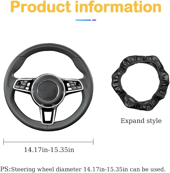 Osilly 15 Inch Carbon Fiber PU Leather Steering Wheel Cover, Yellow | full-wrap protective surface, flexible ringless design, hand-stretch setup, fits matching rim sizes, automotive accessories - Image 2