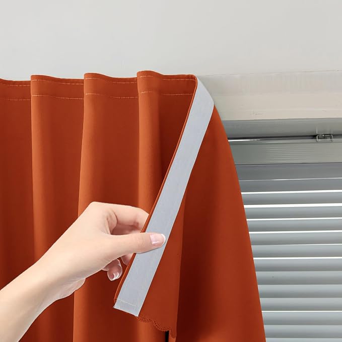 Self Adhesive Curtains Portable Blackout Curtain Simple and Easy to Install Bedroom Window Thermal Lnsulated Kitchen Room Darkening Black Small Drapes, 47" W X 84" L, Orange, 1 Panel by Sovtfides
