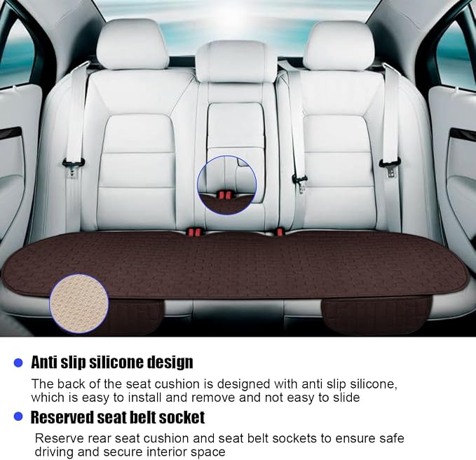 Osilly Car Back Seat Cover, Anti-Slip Long Vehicle Rear Bench Protectors with Storage Pocket, Breathable Comfortable Auto Interior Seating Bottom Protection Accessories, Universal Fit (Coffee) - Image 3