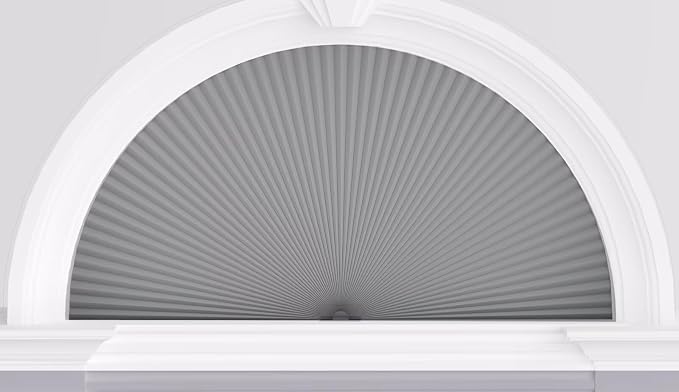 Myshade Arch Window Shades Half Circle Blackout Cellular Shades Cordless No Drill Blinds for Windows Half Moon Honeycomb Fabric No Tools Room Darkening Shades Easy Install (1PCS Grey 36" W X 18" H) by MYSHADE