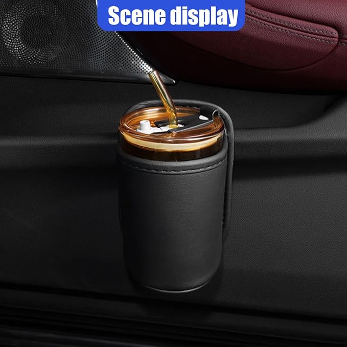 Leather Car Cup Holder, Hanging Automotive Back Seat Bottle Holders, Scratch-Resistant Vehicle Door Drink Holder, Clip-On Auto Organizer Accessories for Soda Cans, Coffee (Black/2PCS) - Image 6